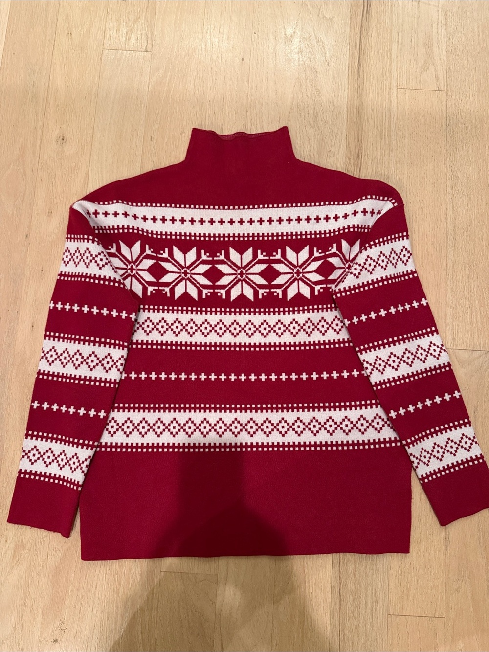 Nicole Miller Red & White Nordic Turtleneck Sweater